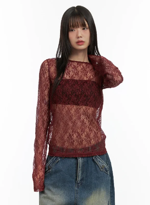 Lace Sheer Long Sleeve Top CO410