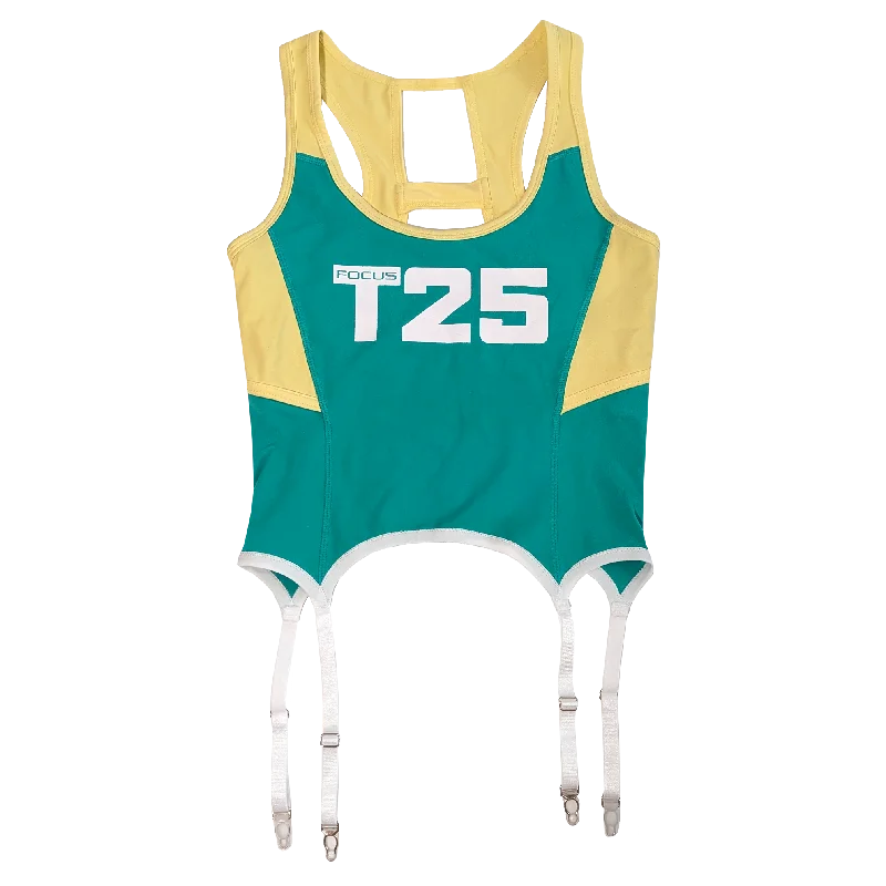 Plus Size Women's Embroidered Tank Tops in Boho StylesSPORTY GARTER TANK - GREEN/YELLOW - XS Plus Size Women's Embroidered Tank Tops in Boho StylesSPORTY GARTER TANK - GREEN/YELLOW - XS
