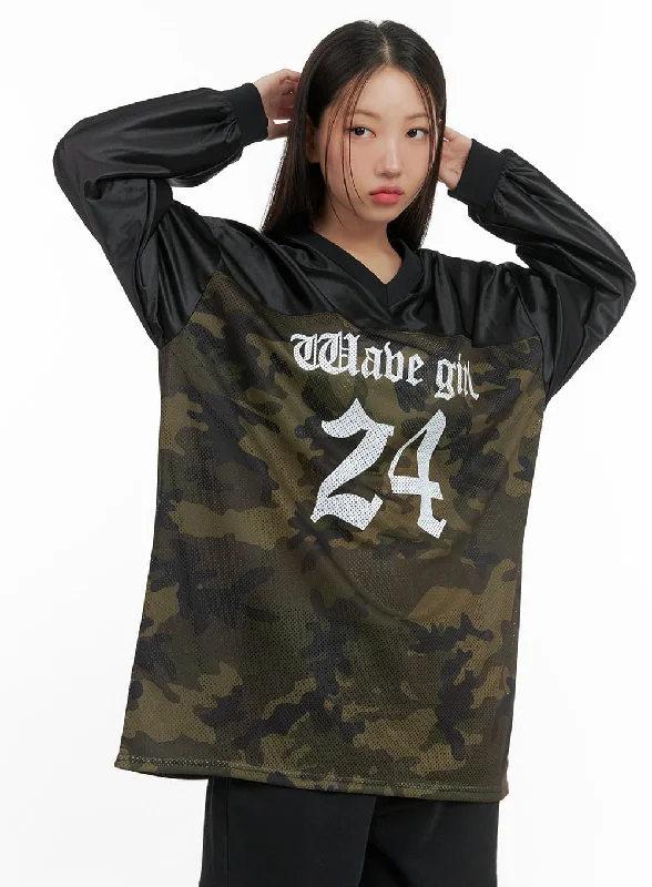 Floral Printed Women Long Sleeve Top for a Romantic LookOversized Camo Print Jersey Long Sleeve CS404