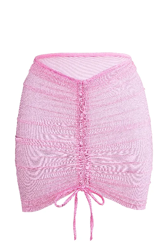 Mini - length leather skirt for a bold and edgy styleDrawstring Ruched Mini Skirt Cover-up / Mesh Skirt / RUCHED SKIRT BABY PINK