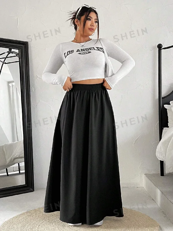 Sheer mesh skirt with lining for a trendy and modest styleSHEIN Plus Women's High Elastic Waist Ultra A-Line Flared Skirt