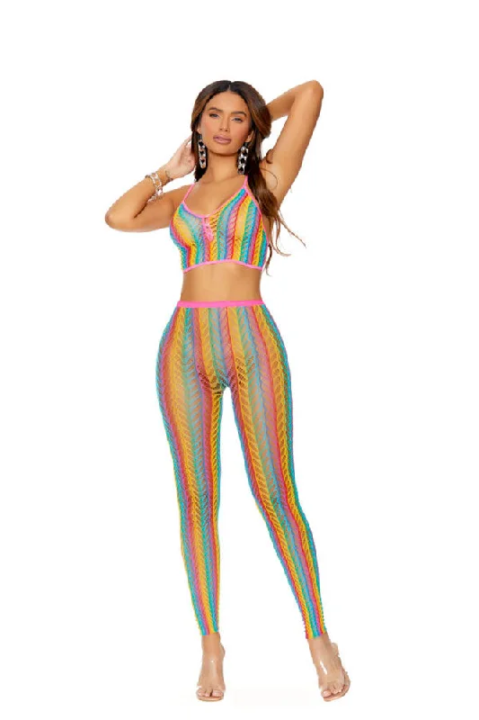 Crochet Net Cami Top and Matching Leggings - One Size - Multi-Colored