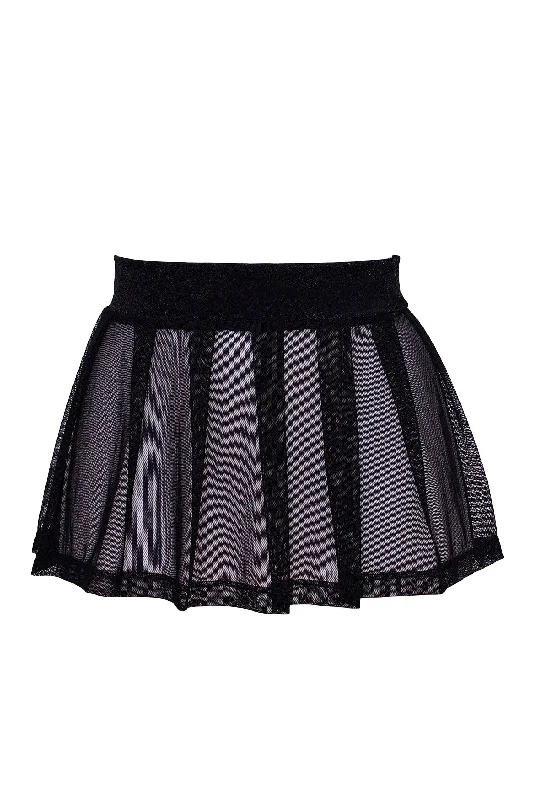 Women's A - line cotton skirt for everyday casual wearPleated Mini skirt sheer mesh / Festival & Rave skirt / BLACK