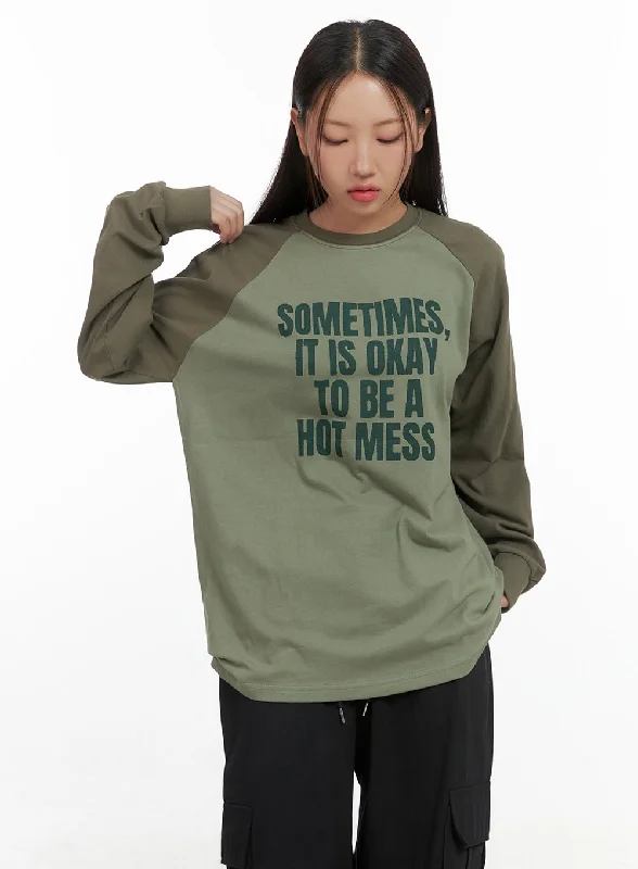Plus Size Women Long Sleeve Top for a Flattering and Comfortable FitCotton Lettering Raglan Long Sleeve Tee CS404