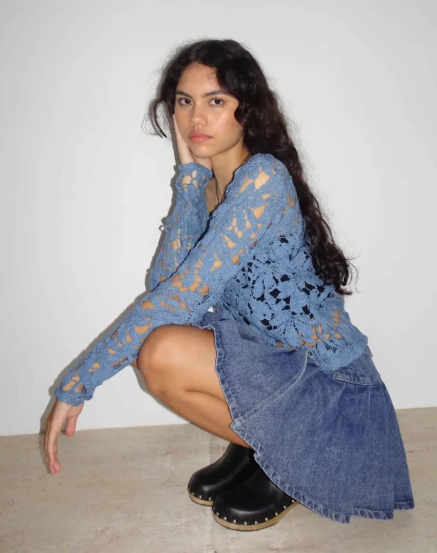 Ruffled Cuff Women Long Sleeve Top with a Feminine TouchRipu Floral Crochet Long Sleeve Top in Midnight Blue Ruffled Cuff Women Long Sleeve Top with a Feminine TouchRipu Floral Crochet Long Sleeve Top in Midnight Blue