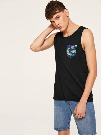 SHEIN Multi Color Pocket Patched Black Tank Top