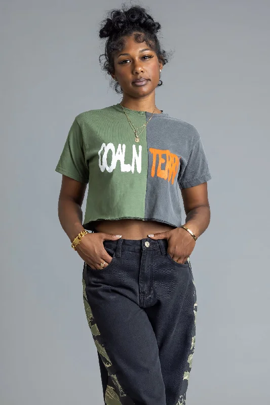 DARK GREY N HEMP TWO-TONE SPRAY CNT CROP TEE