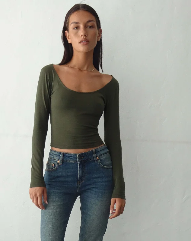 Button - Down Women Long Sleeve Top for a Classic StyleBonlo Long Sleeve Top in Olive Button - Down Women Long Sleeve Top for a Classic StyleBonlo Long Sleeve Top in Olive