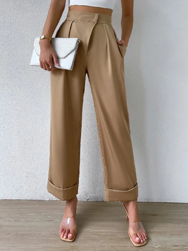 Privé High Waist Plicated Detail Wide Leg Pants