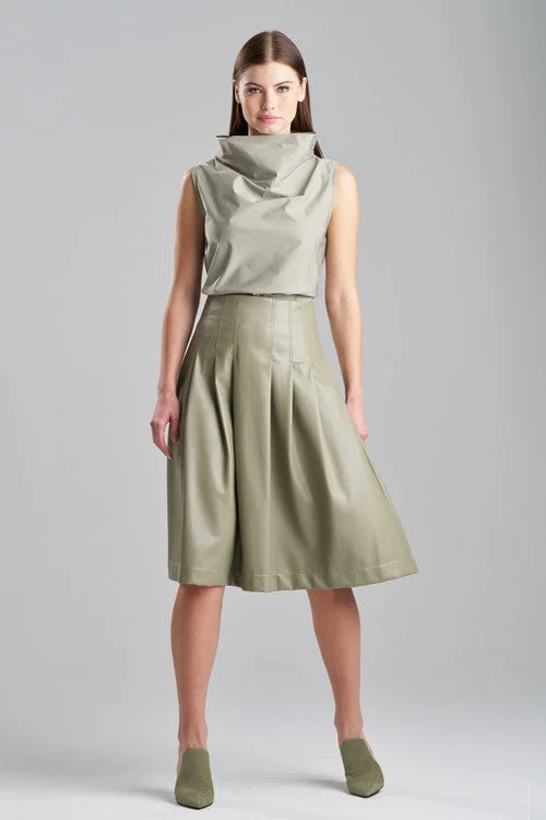 Hand - wash only silk skirt with intricate embroideryVegan Luxe Lambskin A-line Pleated Skirt