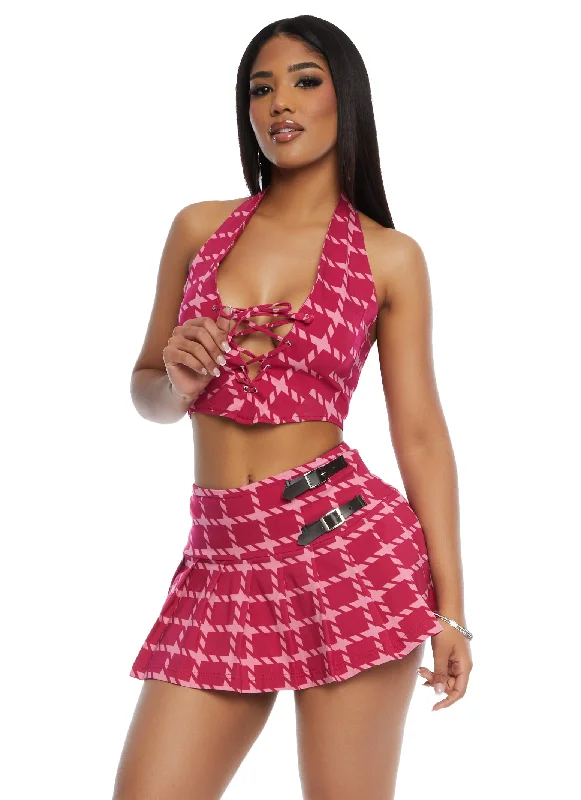 Festival - inspired halter top with bold colors and patternsPlaid Lace Up Front Halter Top Festival - inspired halter top with bold colors and patternsPlaid Lace Up Front Halter Top
