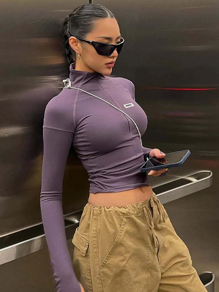 Cable - Knit Women Long Sleeve Top with a Cozy TextureBodycon Half Zip-Up Top