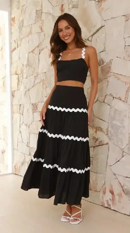 Midi - length chiffon skirt for a romantic date nightLeh Summer Set of Top with Skirt