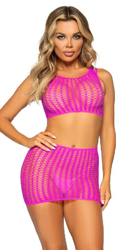 Neon Crochet Crop Top and Skirt Set