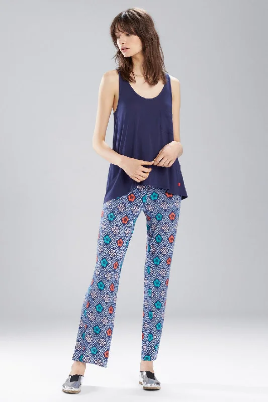 Plus Size Women's Embroidered Tank Tops in Boho StylesMesmerized Tank Pant PJ Navy/Cream