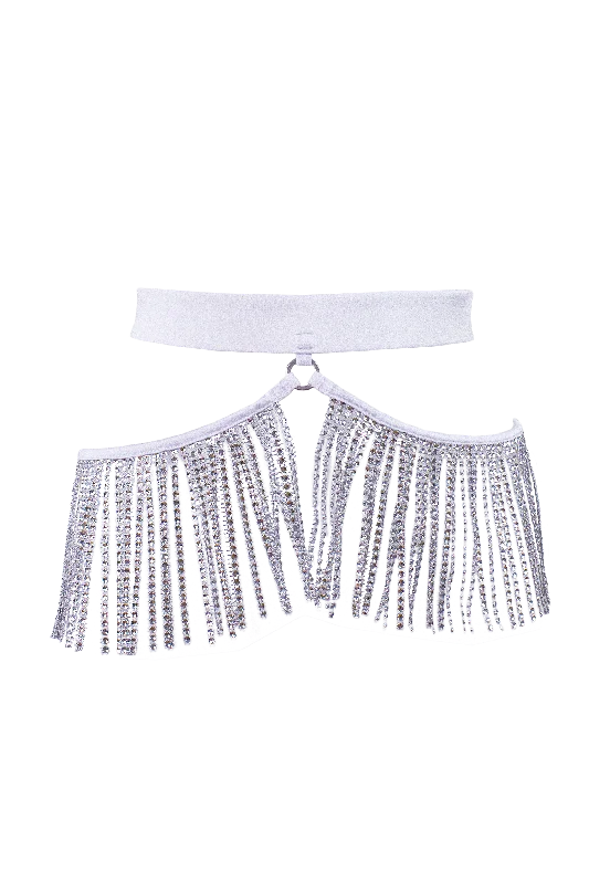 Midi - length chiffon skirt for a romantic date nightRhinestone Fringe Belt / Festival fringes Skirt Belt / WHITE
