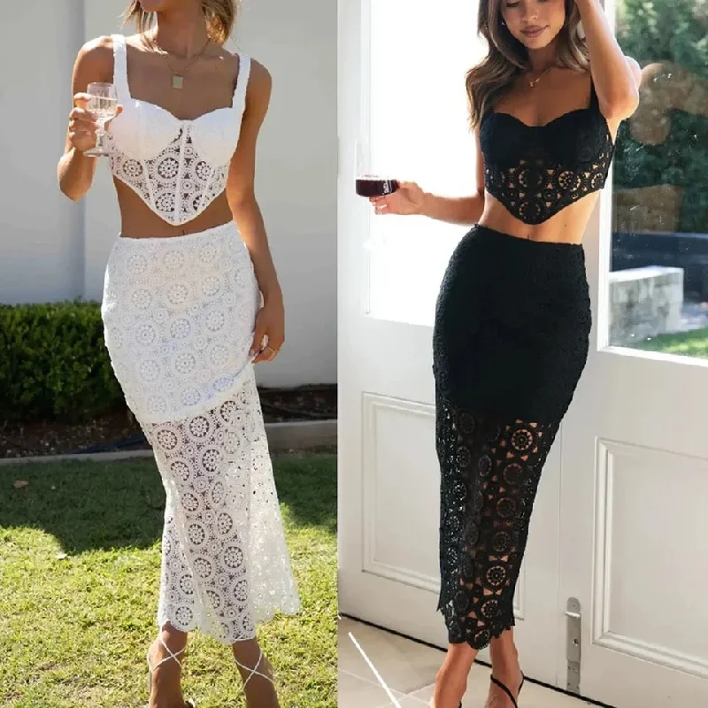 High - waisted denim skirt with distressed detailsLouisa Statement Set of Top with Skirt