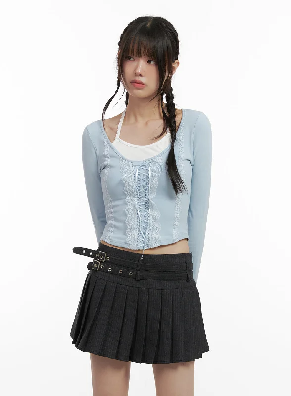 Wrap - Style Women Long Sleeve Top for a Versatile FitRound Neck Lace-Up Long Sleeve CJ423