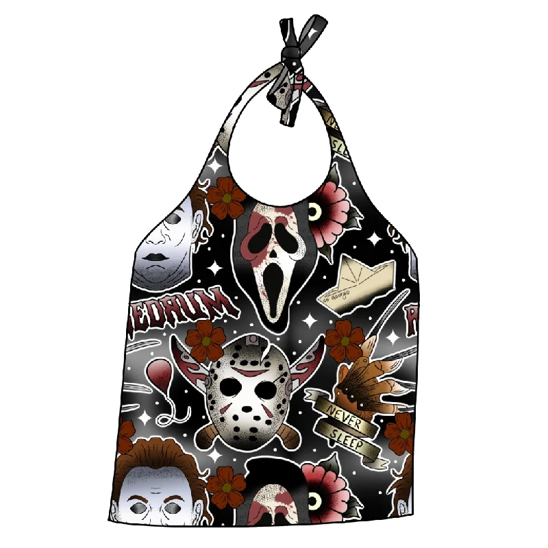 Tall - sized halter top with extra length for comfortDark Tattoo Horror Halter Top