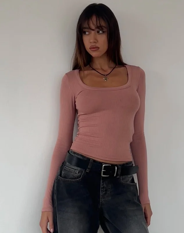 Puffer - Sleeve Women Long Sleeve Top for a Fashion - Forward LookBinlo Extra Long Sleeve Top in Dusty Pink Rib Puffer - Sleeve Women Long Sleeve Top for a Fashion - Forward LookBinlo Extra Long Sleeve Top in Dusty Pink Rib