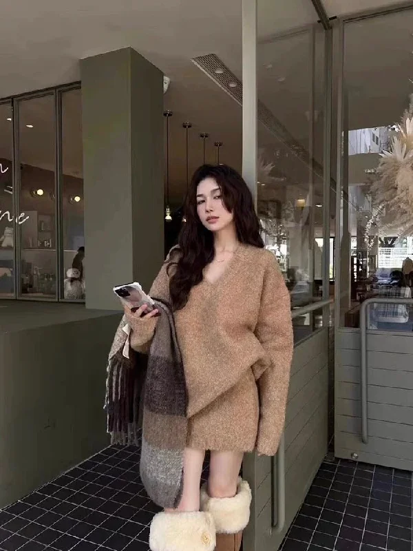 Dry - clean only velvet skirt for a luxurious winter lookBosco Winter Coord Set - Set of Sweater and Skirt
