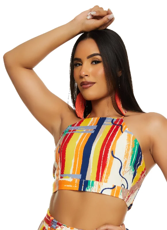 Casual halter top with a graphic design for a fun lookPrinted Smocked Back Halter Top Casual halter top with a graphic design for a fun lookPrinted Smocked Back Halter Top