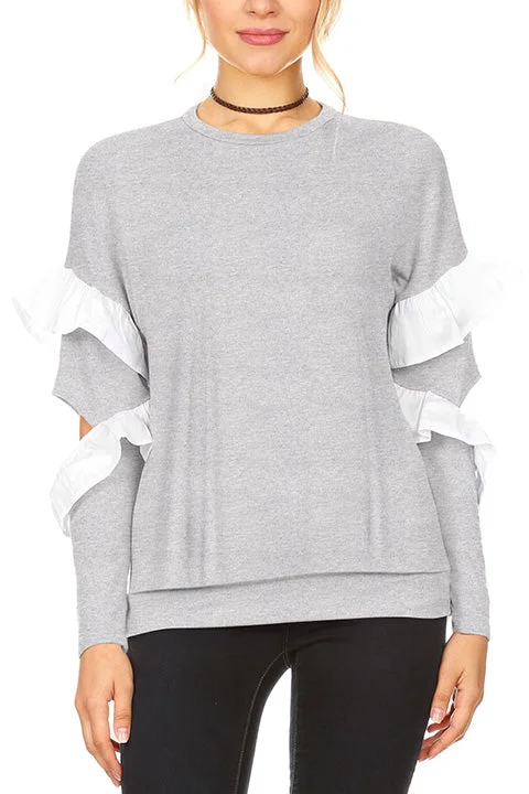 Turtleneck Women Long Sleeve Top for Cold Winter DaysRuffle Reality Pullover Top
