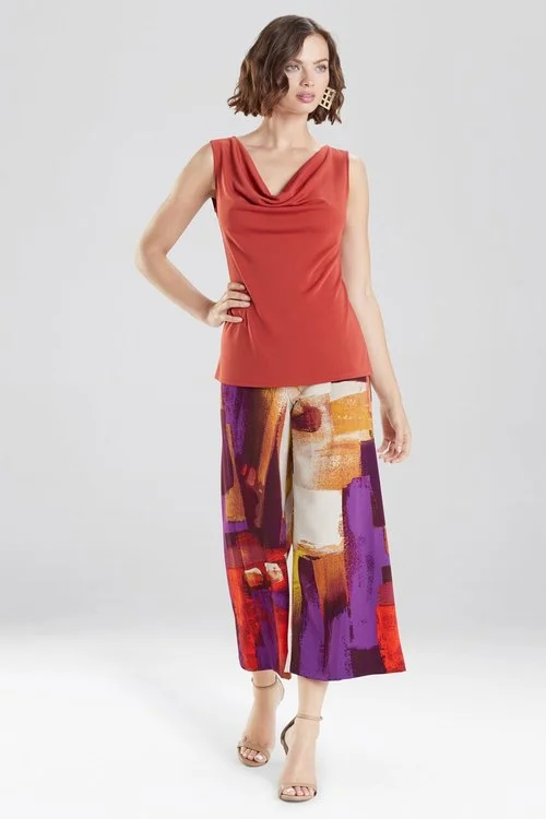 Plus Size Women's Ruffled Hem Tank Tops with Floral PrintsMatte Jersey Cowl Tank