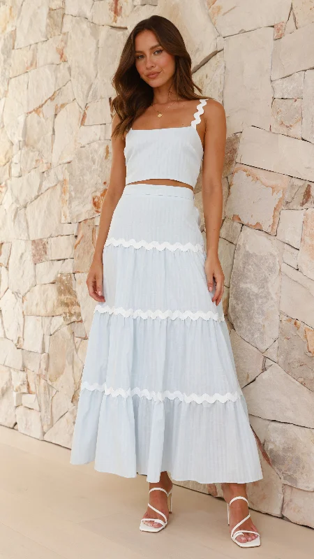 Lys Top and Maxi Skirt Set - Blue / White