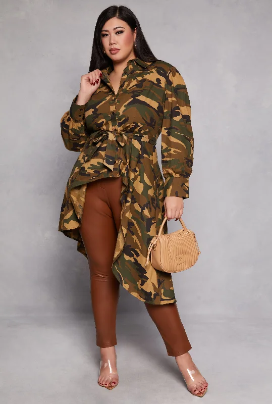 Plus Size Camo High Low Shirt