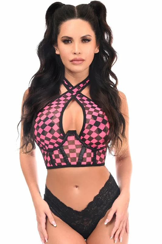 Animal print spandex halter top for dance workoutsLavish Black/Pink Checker Mesh Underwire Cincher w/Built In Halter Top Animal print spandex halter top for dance workoutsLavish Black/Pink Checker Mesh Underwire Cincher w/Built In Halter Top