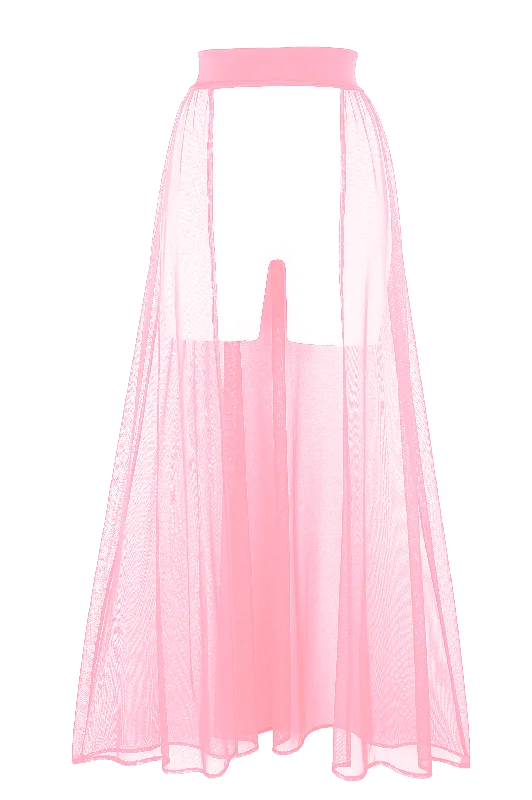 Antibacterial sport skirt for fitness enthusiastsMESH MAXI SKIRT / Cover-up Long Festivals Skirt / RESORT SKIRT BABY PINK