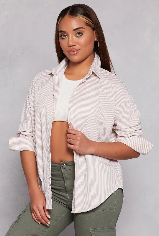 Turtleneck Women Long Sleeve Top for Cold Winter DaysStriped Button Down Shirt
