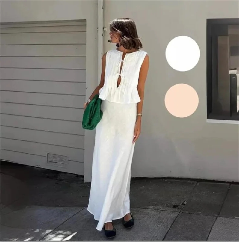 Women's A - line cotton skirt for everyday casual wearMiya Statement Vest Top with Skirt