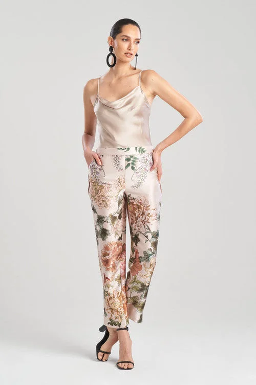 Kairaku Garden Charmeuse Tapered Pull On Silk Pants