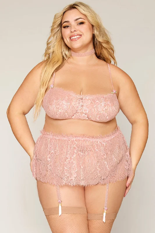 Petite - sized pencil skirt with a shorter hemlineEyelash Lace Bralette & Garter Skirt Set