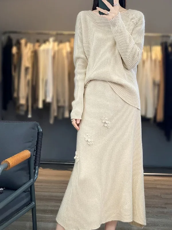 Machine - washable denim skirt in a dark indigo colorAmaya Winter Coord Set - Set of Sweater and Skirt