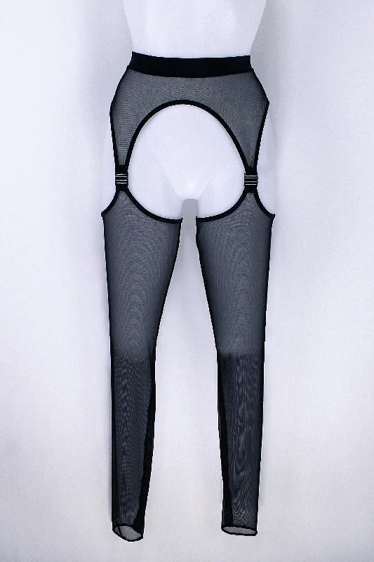 Cut-out Garter Thigh Leggings Stretch Mesh / Garter stockings Black Mesh
