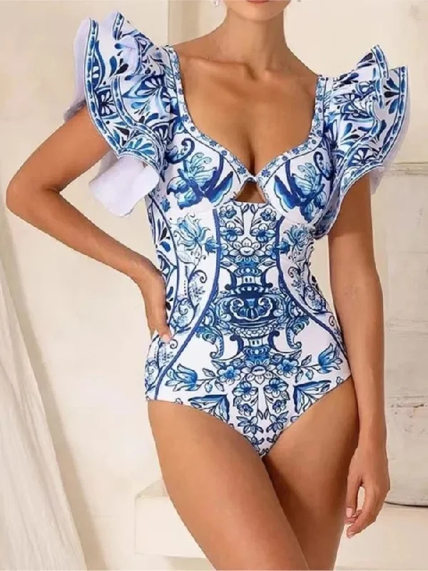 Maxi - length floral print skirt for summer beach vacationsMaria One Pc Swimsuit with Skirt