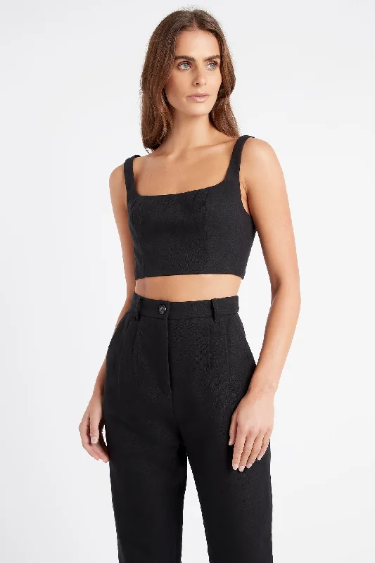Sequin - Embellished Women's Crop Top in Black for a Glamorous Party LookAvion Bustier Crop