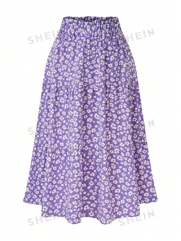 Lace - trimmed tulle skirt for a dreamy bridal shower lookSHEIN Plus Size Women's Random Printed Simple Daily Wear Skirt
