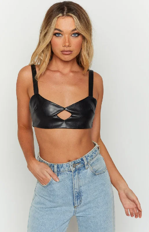 Sports - Style Women's Crop Top in Gray with Moisture - Wicking Fabric for WorkoutsAnnalise Black PU Crop Top