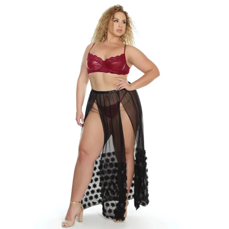 Lace - trimmed tulle skirt for a dreamy bridal shower lookCoquette Sheer Maxi Skirt Black