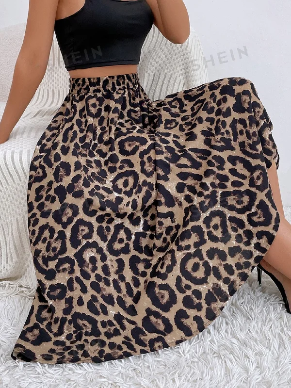 Sustainable organic cotton skirt for eco - conscious consumersLUNE Leopard Print High Waist Skirt