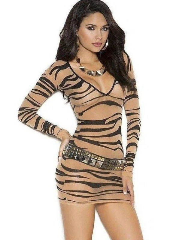 Elegant Moments EM-1507 Sheer Zebra Print Long Sleeve Mini Dress