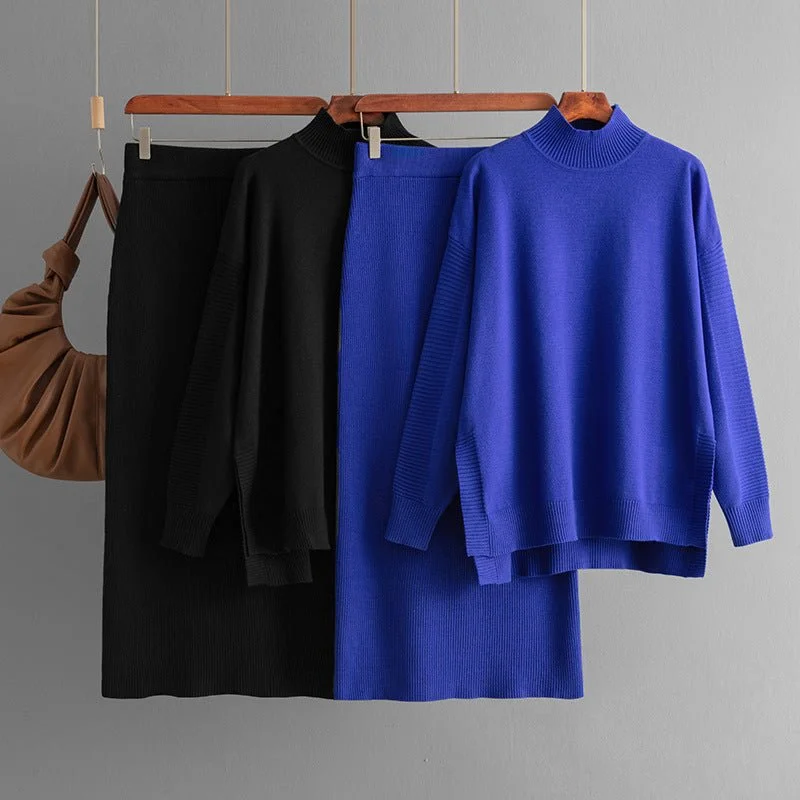 Embroidered organza skirt for a formal wedding guest lookWomens sweater suit solid color half turtleneck sweater half-length hip skirt two-piece suit