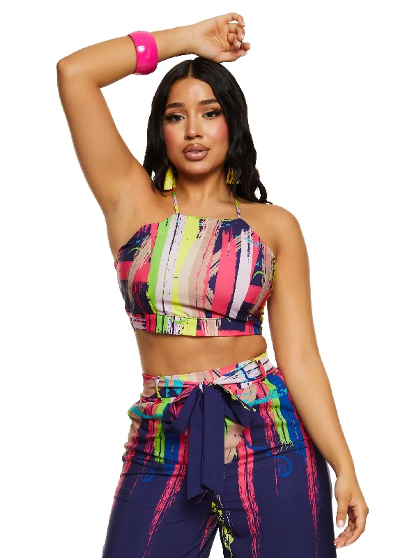 Beach - ready halter top with quick - drying fabricPrinted Smocked Back Halter Top