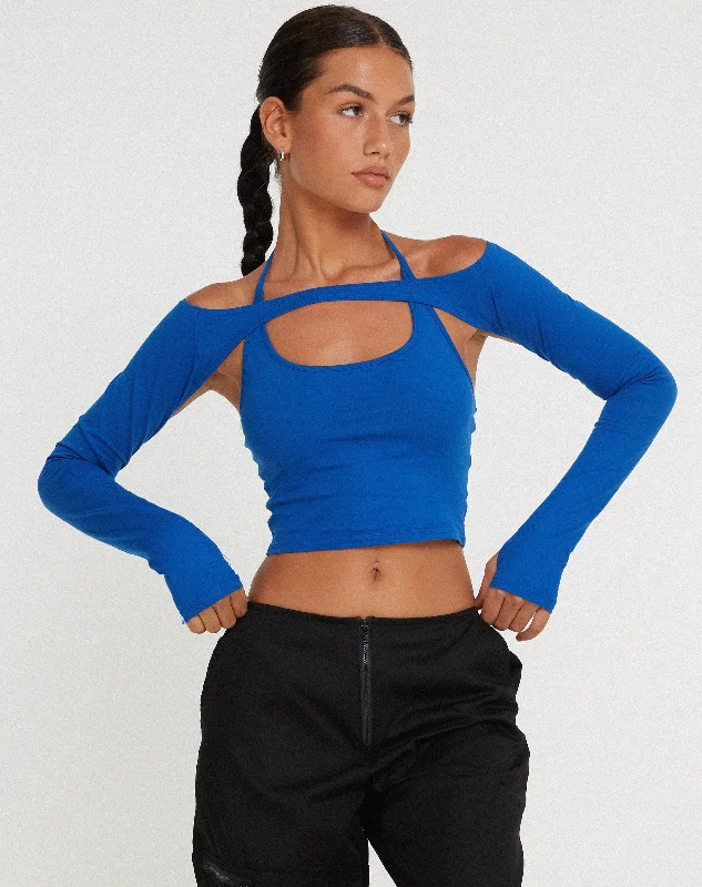 Cropped Women Long Sleeve Top to Pair with High - Waisted BottomsBrandy Crop Top in Cobalt Cropped Women Long Sleeve Top to Pair with High - Waisted BottomsBrandy Crop Top in Cobalt