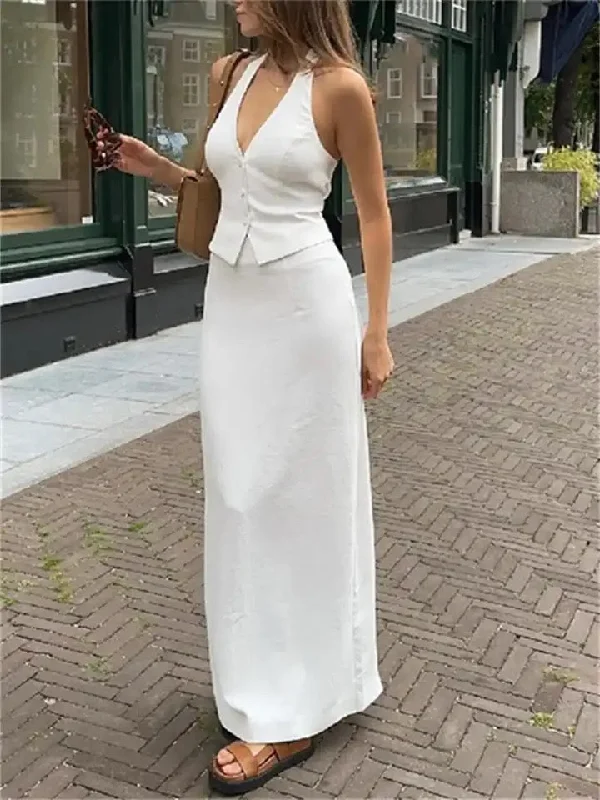 Pencil skirt in stretchy spandex for a figure - hugging fitIra Statement Vest Suit with Skirt