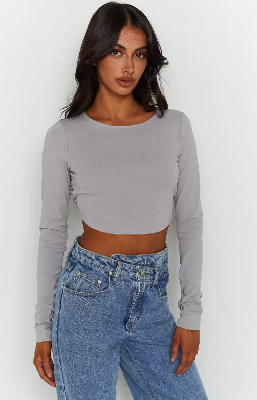 High - Neck Women's Crop Top in Burgundy with Lace Trim for an Elegant and Sophisticated VibeMilja Grey Open Back Top